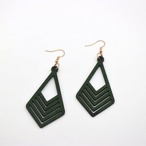 Wooden Green Drop Triangle Geometric Earrings Boho One Size